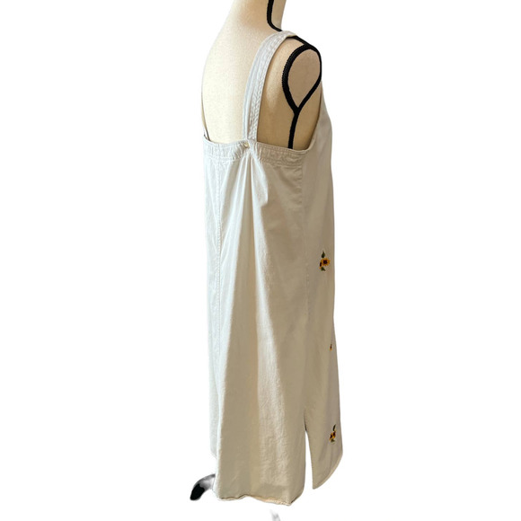 Denim Du Jour Midi Dress with Embroidered Sun Flowers and Side Slits Size Large - Picture 3 of 6